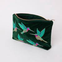 Load image into Gallery viewer, Hummingbird Forest Velvet Pouch, Green
