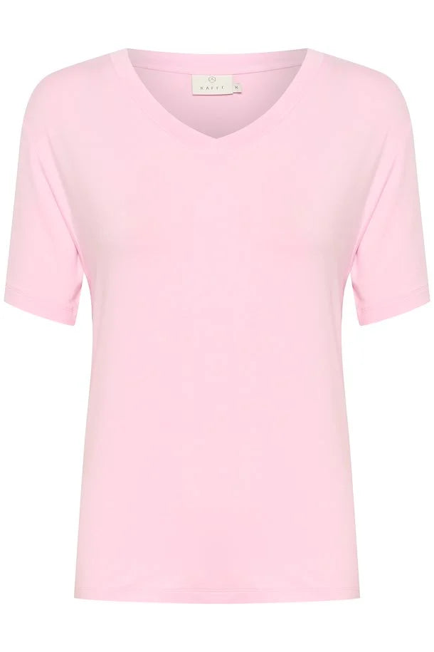 Kaffe Frida V-Neck T-Shirt Pink Mist
