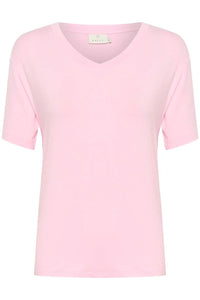 Kaffe Frida V-Neck T-Shirt, Pink Mist