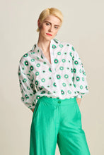 Load image into Gallery viewer, Pom Embroidery Sicilian Sun Blouse, White Green
