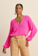 Load image into Gallery viewer, Pom Cardigan, Neon Pink
