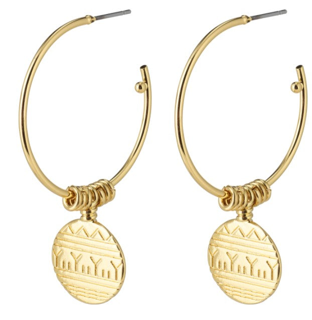 Native Beauty Coin Pendant Hoops Gold