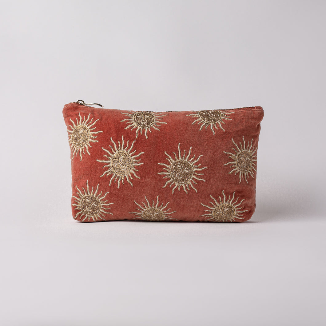 Rust Suns Velvet Travel Pouch Orange